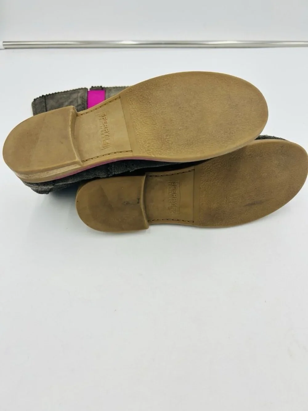 Sperry Girls Suede Pull-On Tall Boots Olive Green Pink Stripe Size 2M Youth